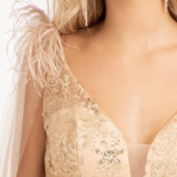 NEW LONG OFF THE SHOULDER SLEEVELESS SHEATH GOWN EMBROIDERED WITH GLITTER GL3047 - Picture 5 of 13